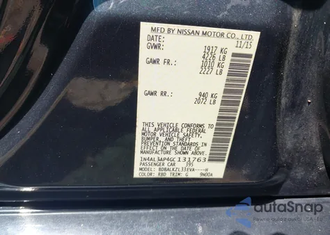 2016 Nissan Altima 2.5 Sv из США, поврежденный, VIN 1N4AL3AP4GC131763